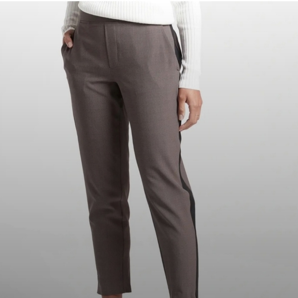 Athleta Brooklyn Ankle Pant Brown Plaid Tuxedo Stripe- Pull on Size 16